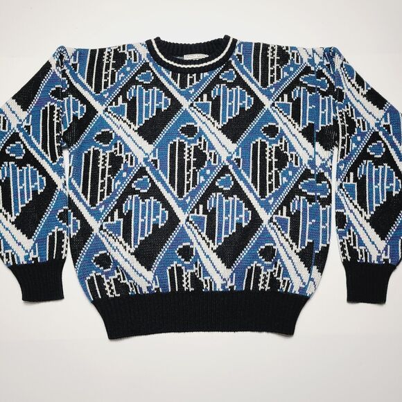 Vintage Giani Leone 100% Virgin Acrylic Knit Sweater Abstract Size Large 90's - Picture 1 of 6